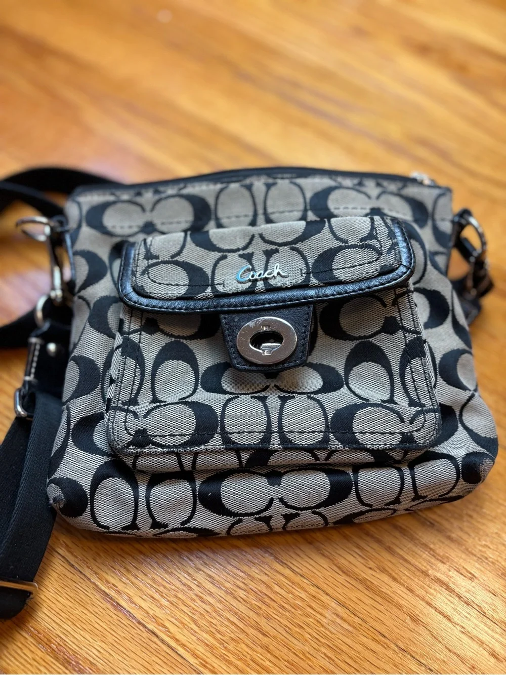 Coach Black and Tan Signature Crossbody with Turn-Lock Pocket - Picture 10 of 11